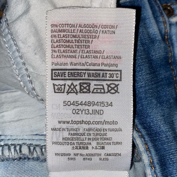 TOPSHOP Moto High Rise Distressed Two Tone Blue Skinny Jean Size 26 - Picture 7 of 11